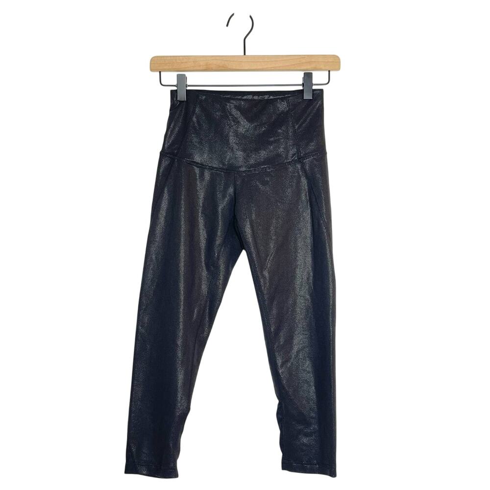 Zella Leggings Women's Size XS Black Shiny High Waisted Cropped Athletic Workout